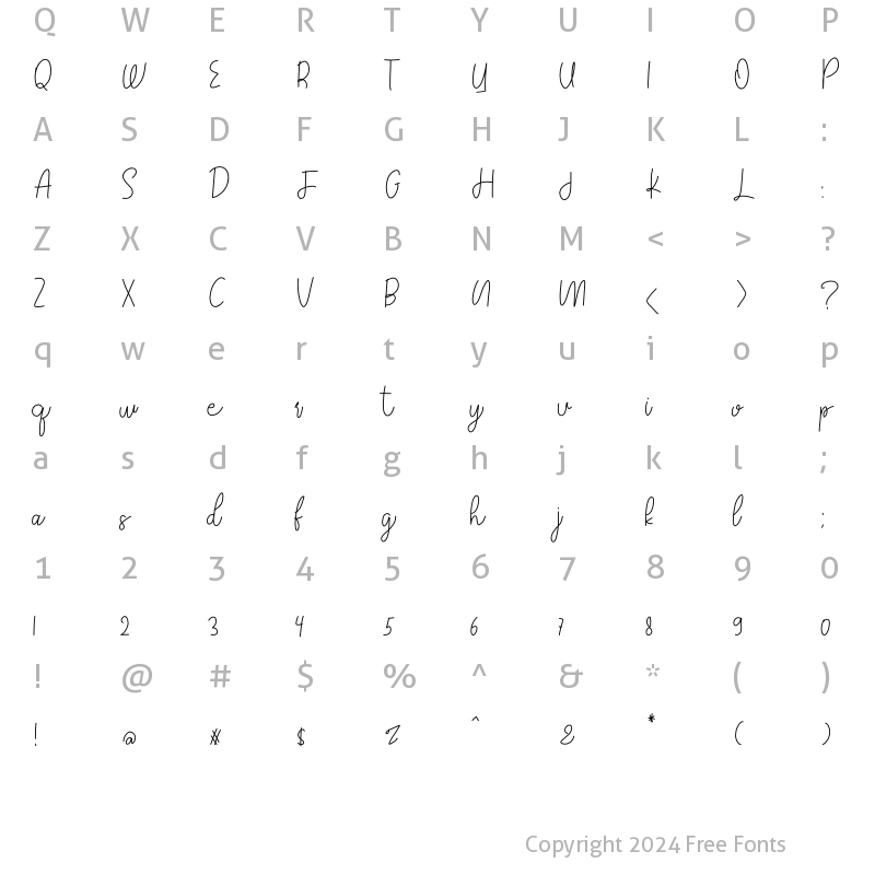 Character Map of Summer Shine Script Regular