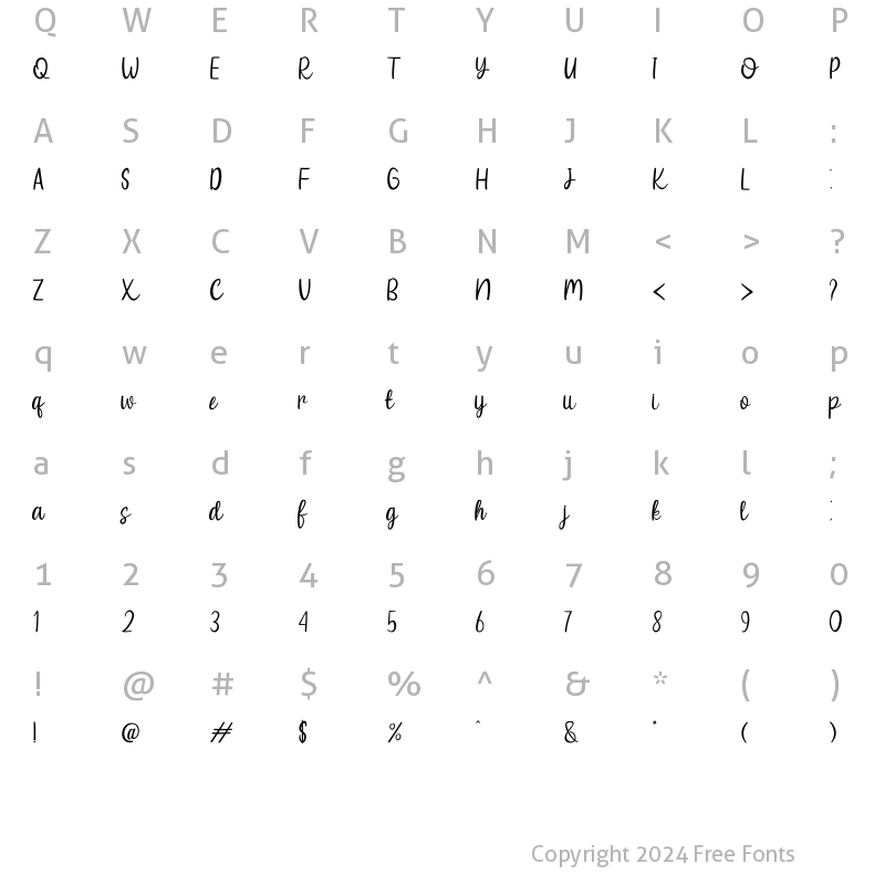 Character Map of Summer Yesterday Regular