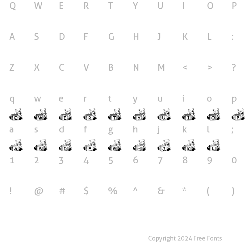 Character Map of Summer's Bear Blocks Regular