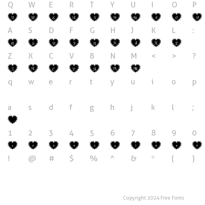 Character Map of Summer's LaceHearts Regular