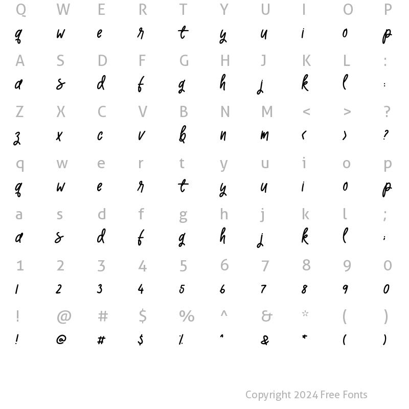 Character Map of Sun Kissed Script