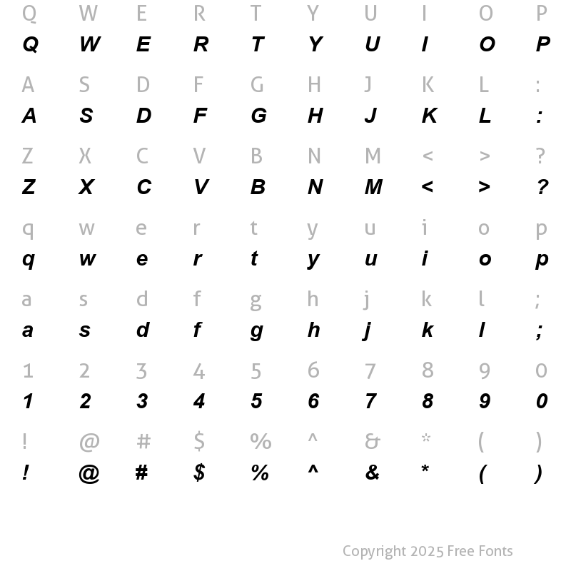 Character Map of SUNA Arial Bold Italic