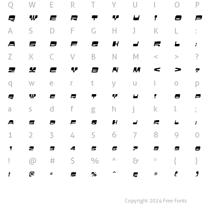 Character Map of Sunbelt Italic