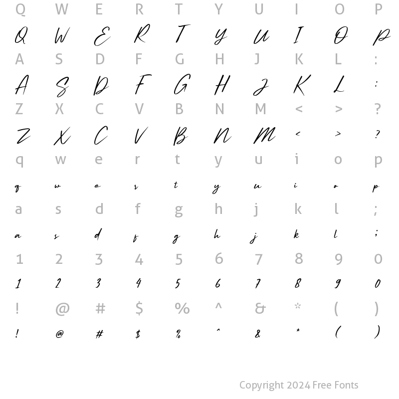 Character Map of Sundey Italic