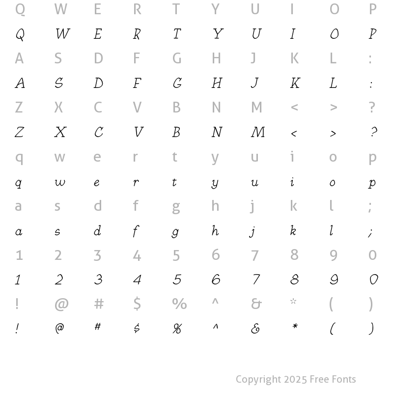 Character Map of SundsvallItalic Regular