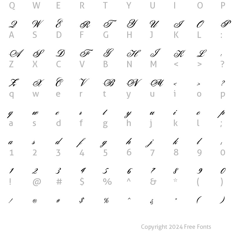 Character Map of Sunlight Script Bold Regular