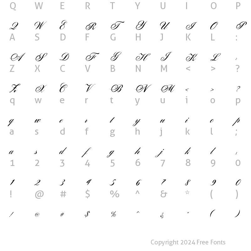 Character Map of Sunlight Script Light Regular