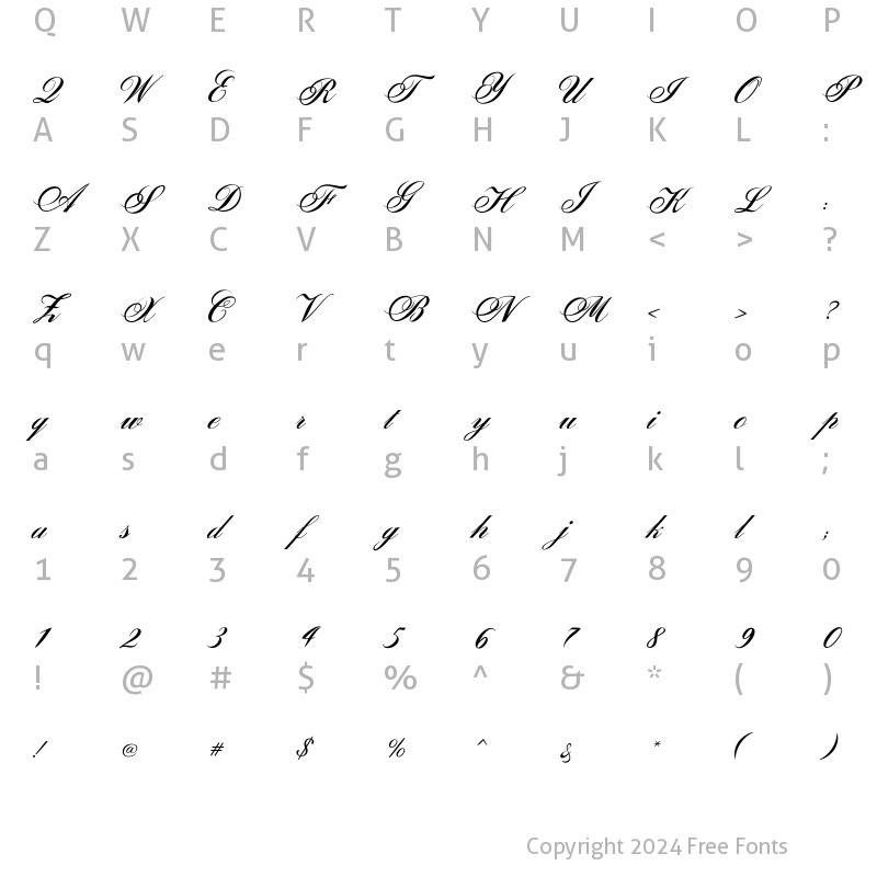 Character Map of Sunlight Script Regular