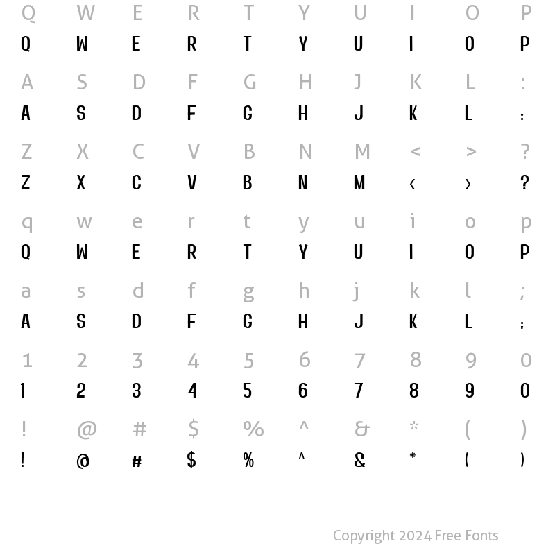 Character Map of SUNSCY Regular