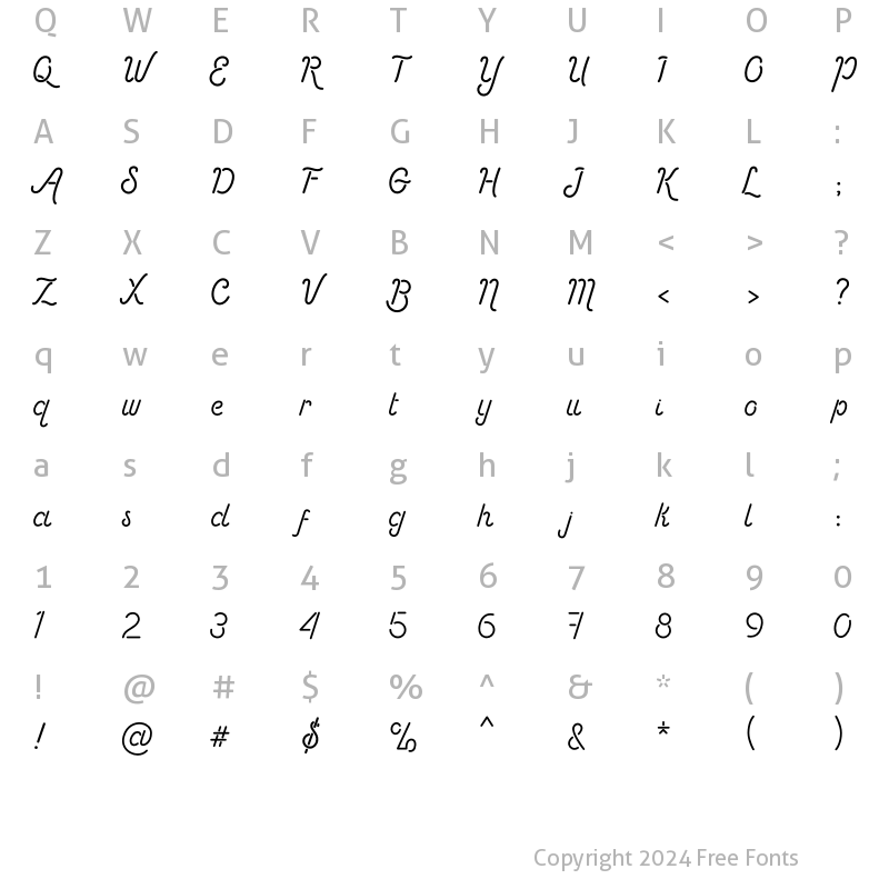 Character Map of Sunset Club Regular