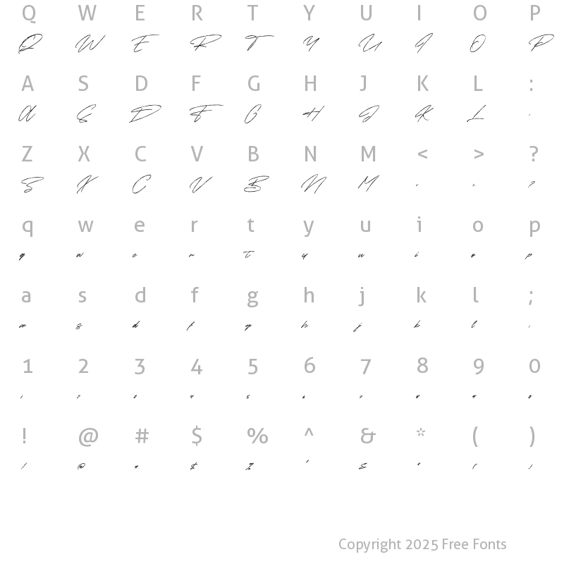 Character Map of Sunset Trips Signature Regular