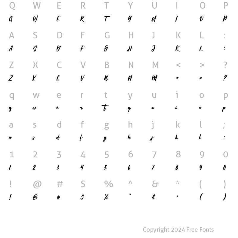 Character Map of Sunsetstill Regular