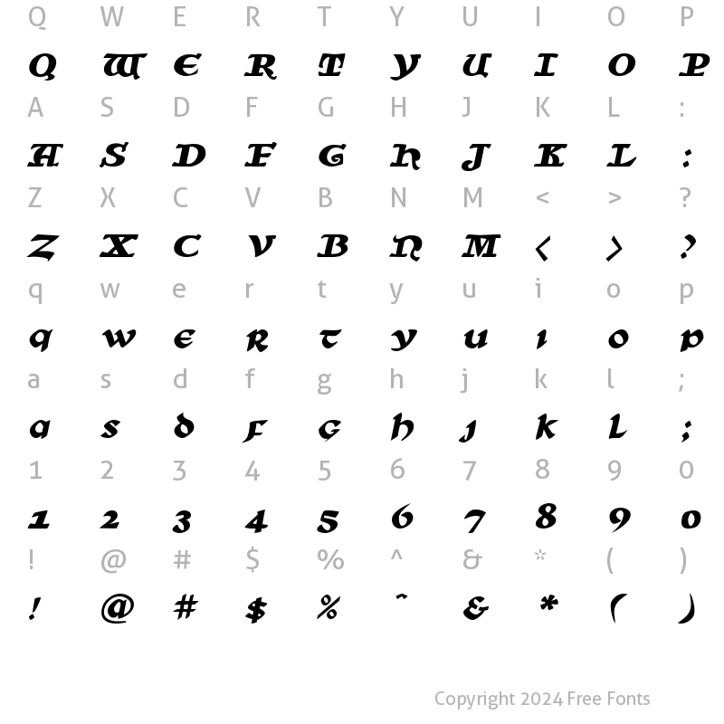 Character Map of SunSplash HeavyItalic