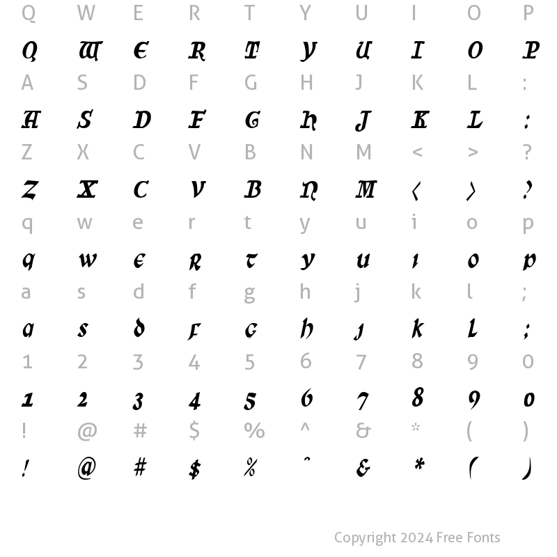 Character Map of SunSplashCondensed Italic