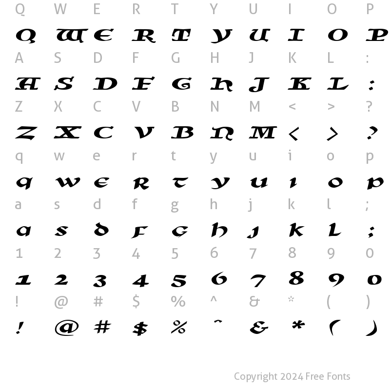 Character Map of SunSplashExtended Italic