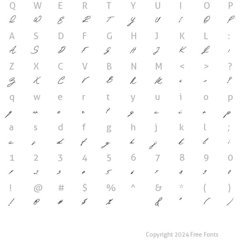 Character Map of Sunstone Script