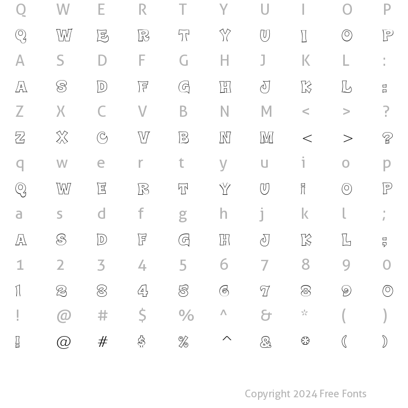 Character Map of Super Delicious BTN Outline Regular