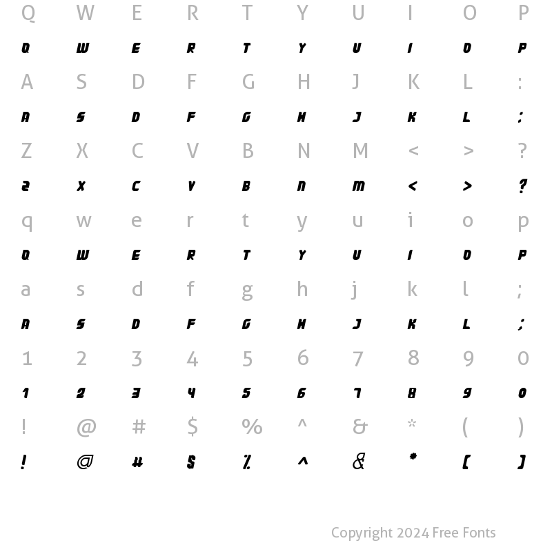 Character Map of Super Dust Italic