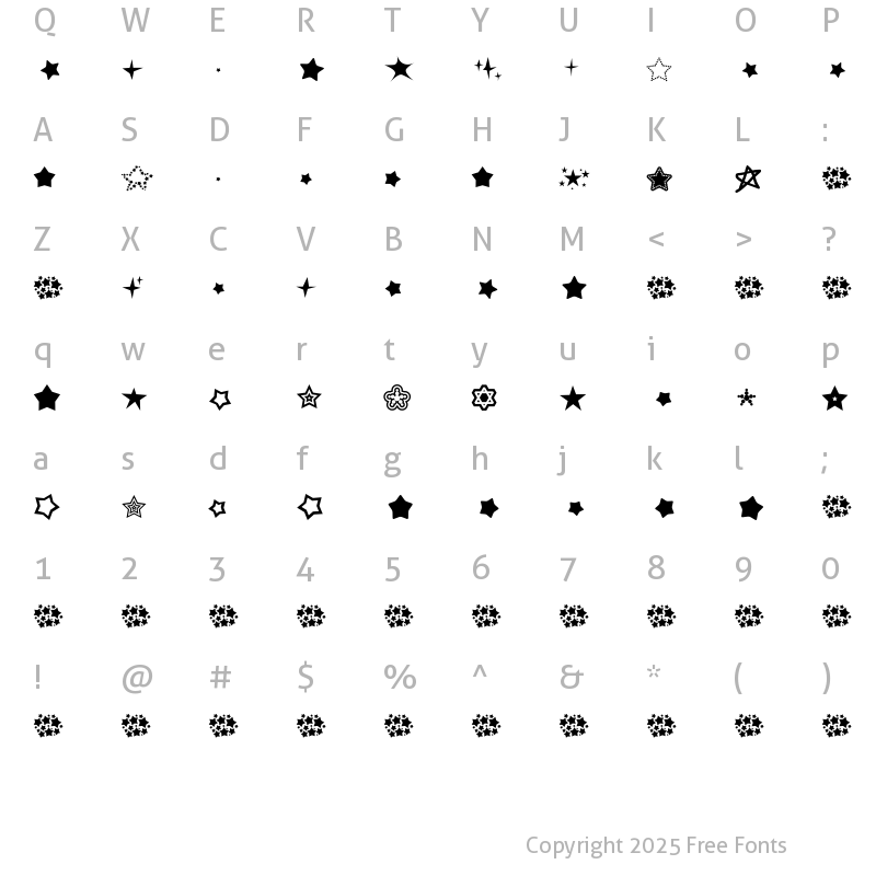 Character Map of Super Stars Regular