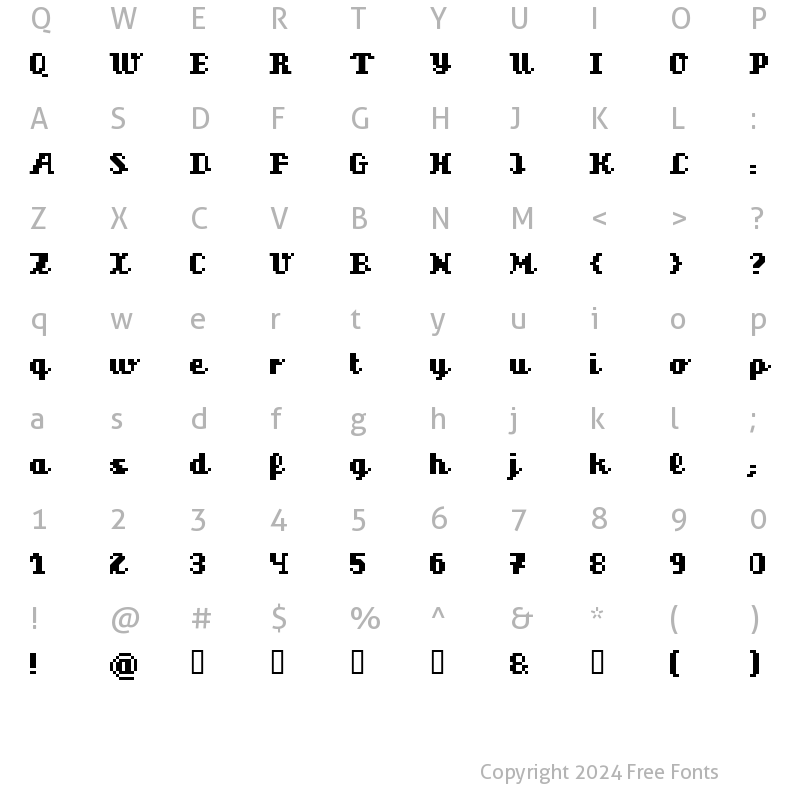 Character Map of superscript Regular