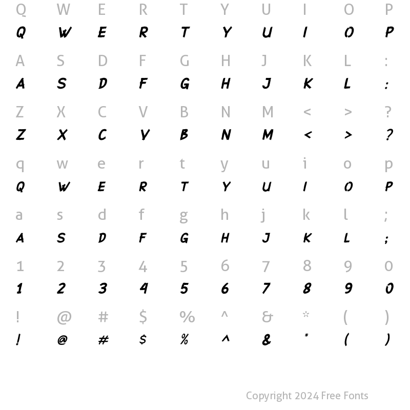 Character Map of Superstition Italic