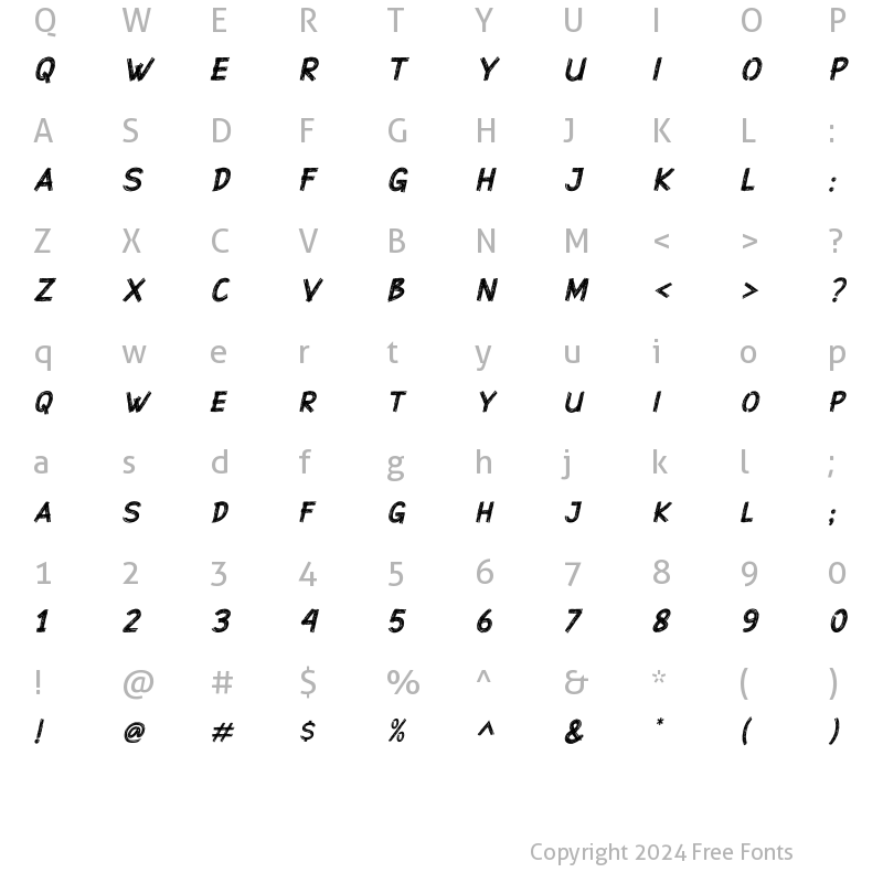 Character Map of Superstition Rough Brush Italic