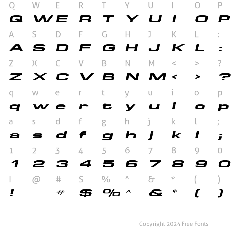 Character Map of Supertouch Oblique