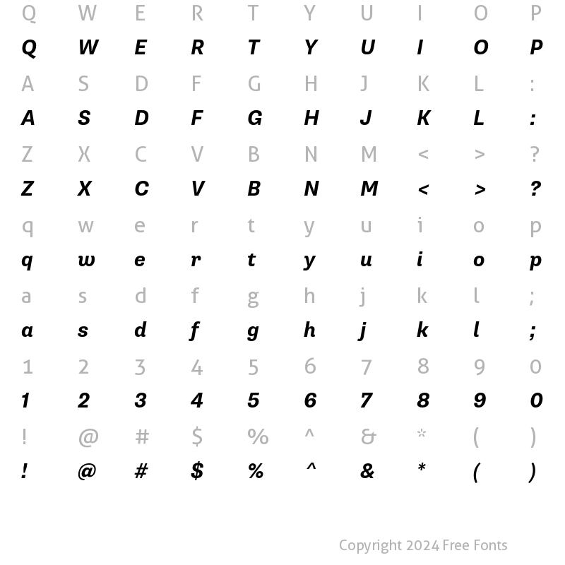 Character Map of Supria Sans Bold Italic