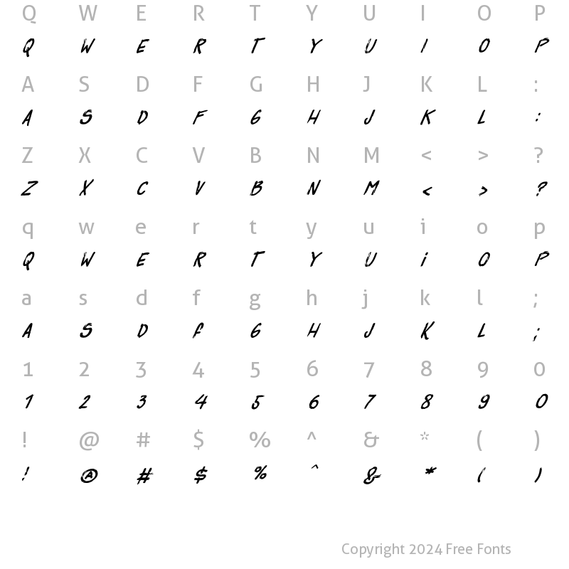 Character Map of Surfbars Italic Italic