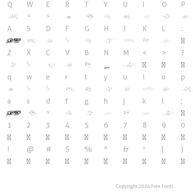 Character Map of Surfbars Splashes Regular