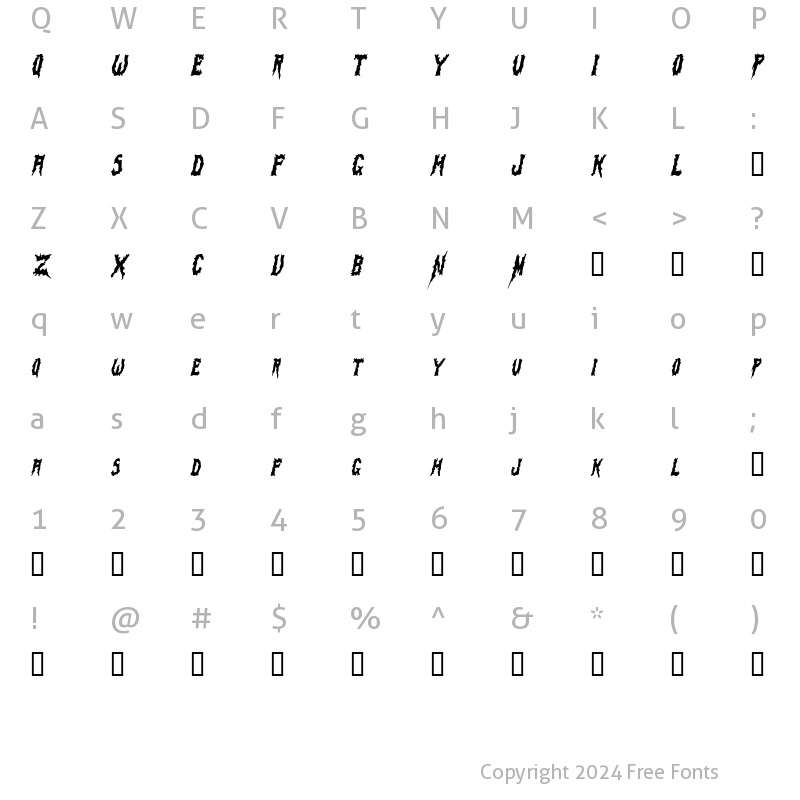 Character Map of SwampTerrorCondensed Italic