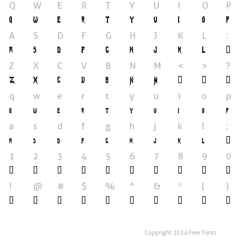 Character Map of SwampTerrorCondensed Regular