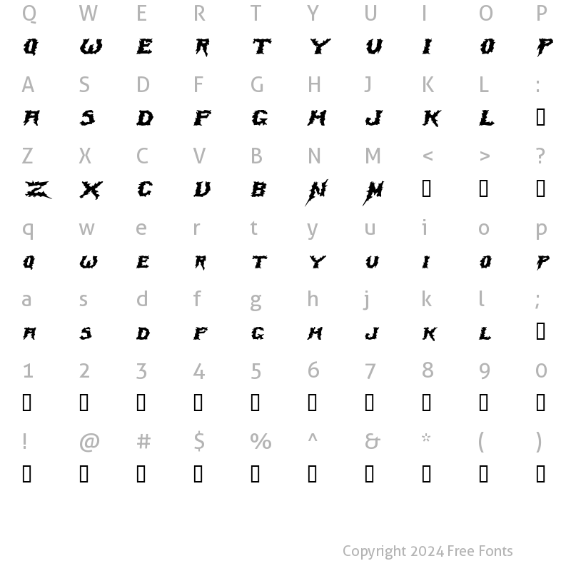 Character Map of SwampTerrorExtended Italic