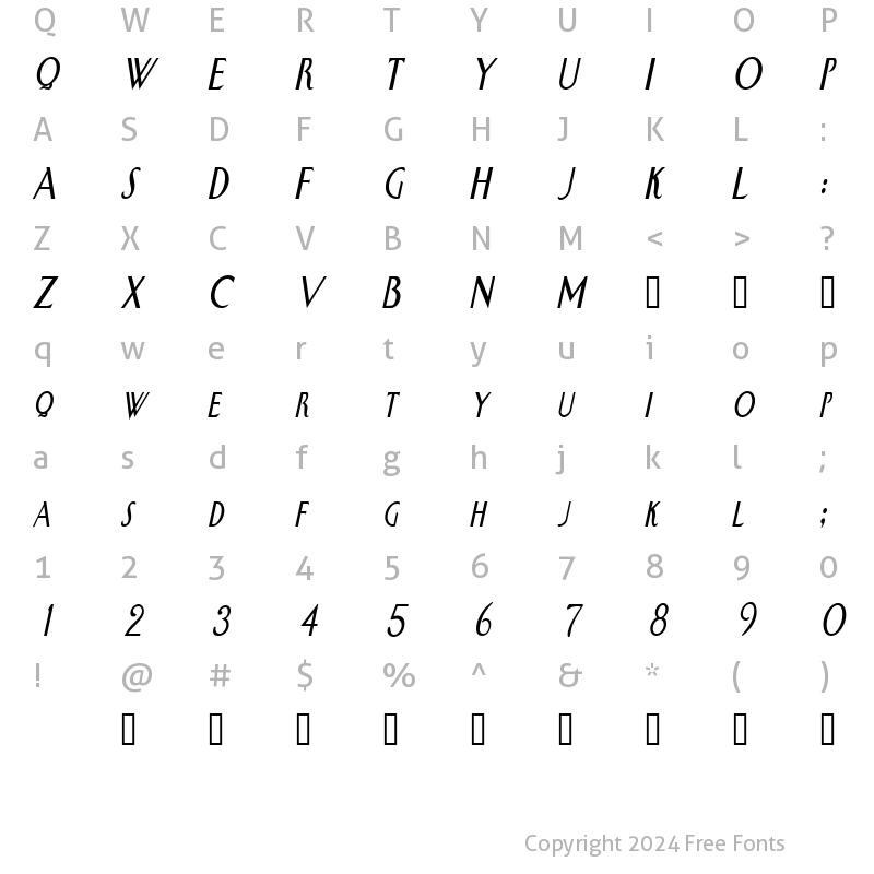 Character Map of SwanCondensed Italic