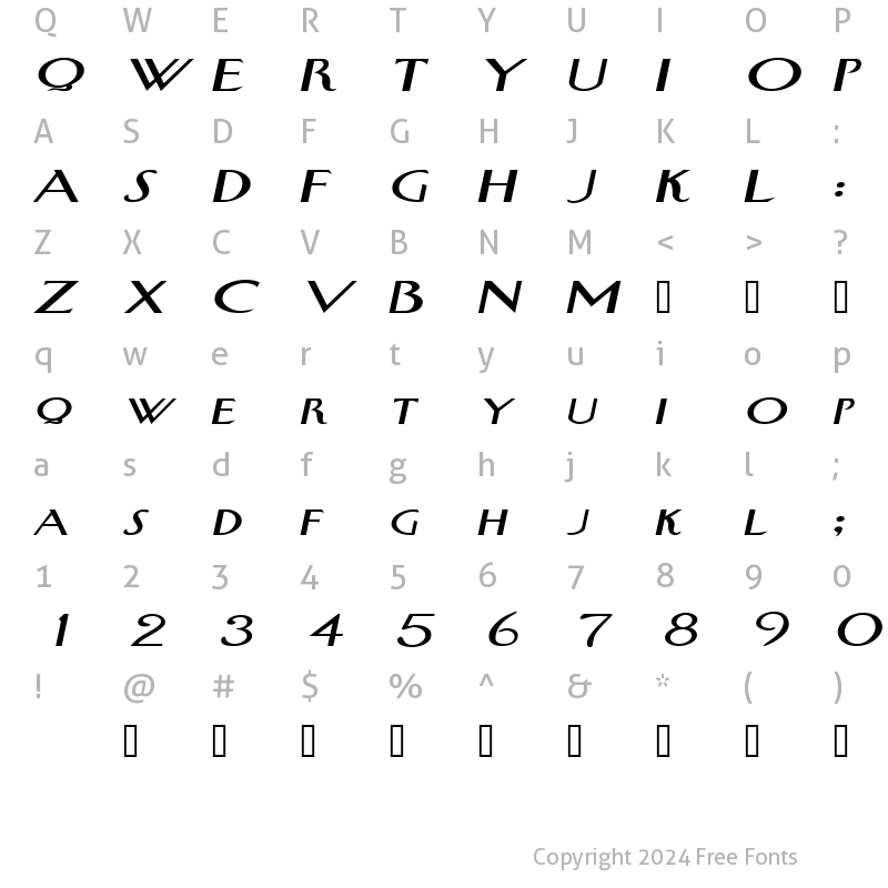 Character Map of SwanExtended Italic