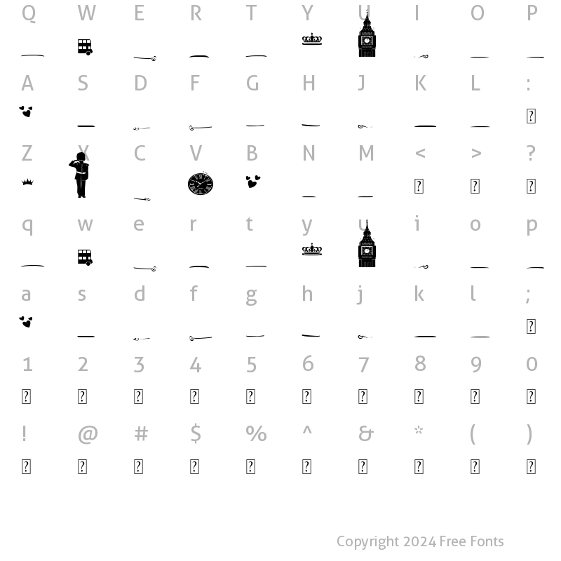 Character Map of swash type Regular