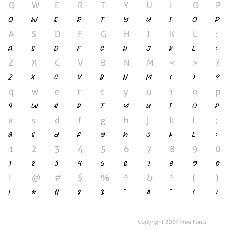 Character Map of Sweaty Grapes Italic