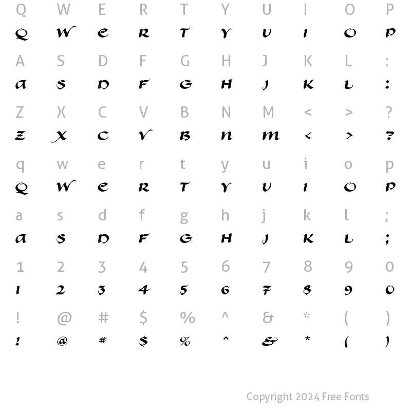 Character Map of Sweeney Std Regular