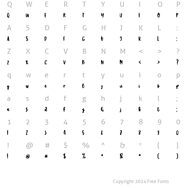 Character Map of Sweet Brush Regular