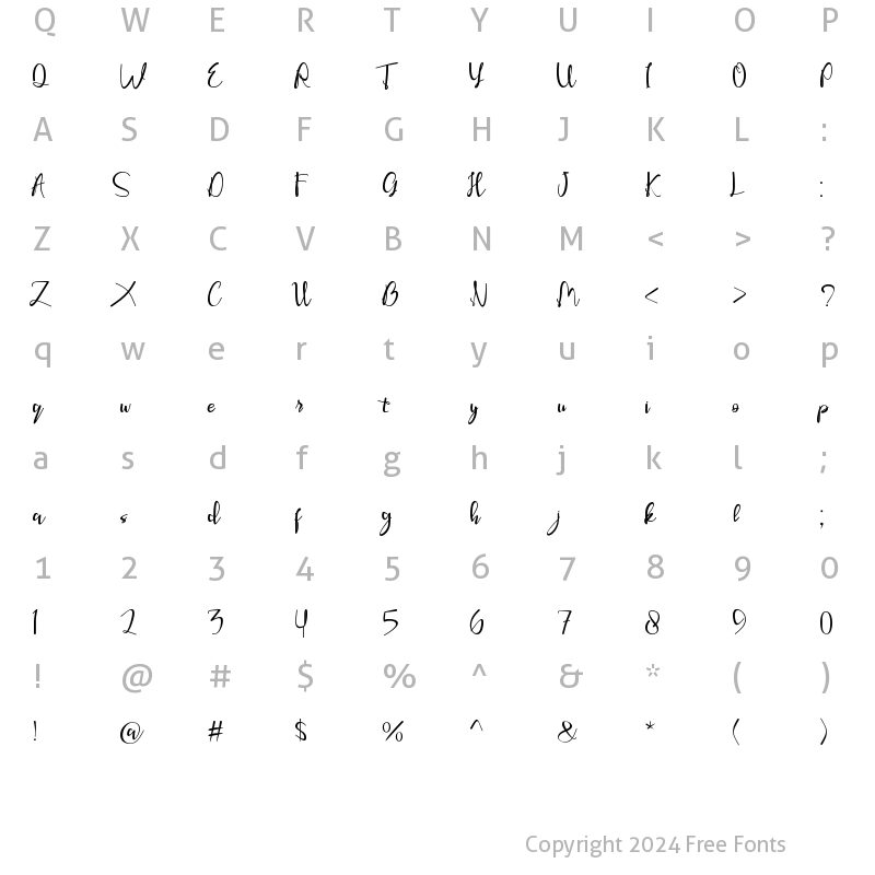 Character Map of Sweet Butterfly Regular