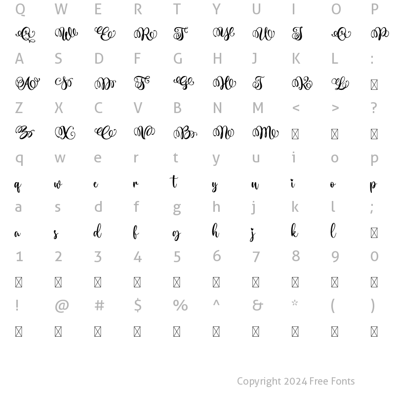 Character Map of Sweet Flow Regular