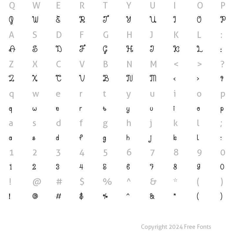 Character Map of Sweet Gracia Bold