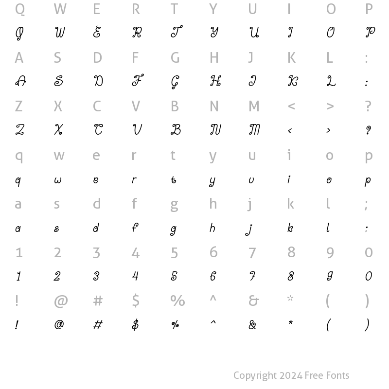 Character Map of Sweet Gracia Bold Italic