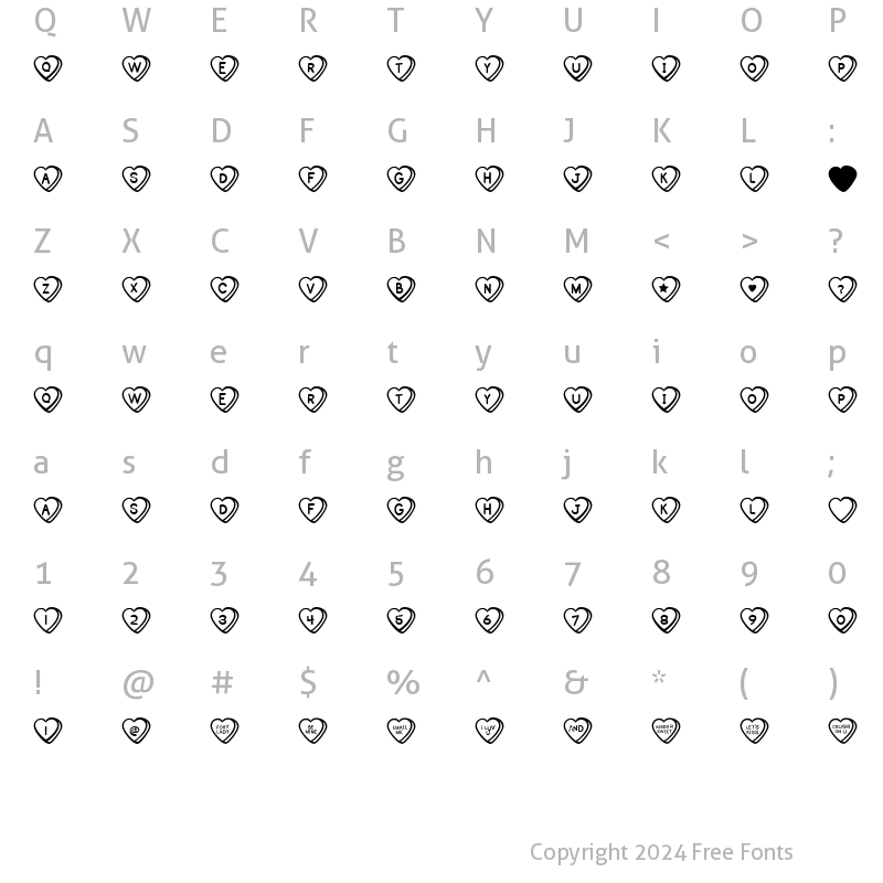 Character Map of Sweet Hearts BV Regular