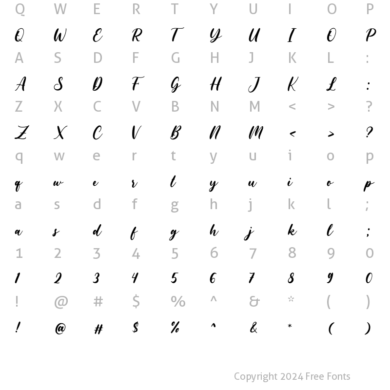 Character Map of Sweet Love Regular