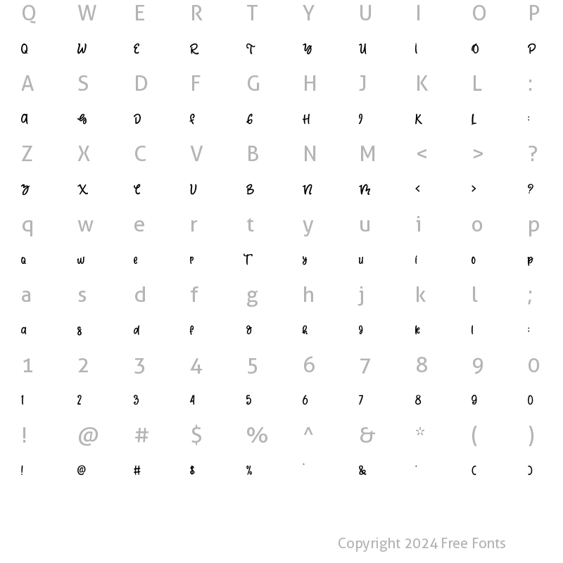 Character Map of Sweet Montana Regular