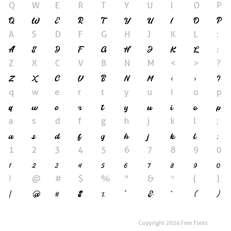 Character Map of Sweet story Regular