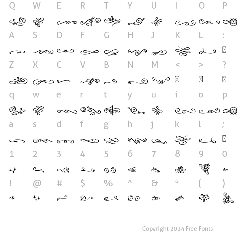 Character Map of SweetDelights Swash