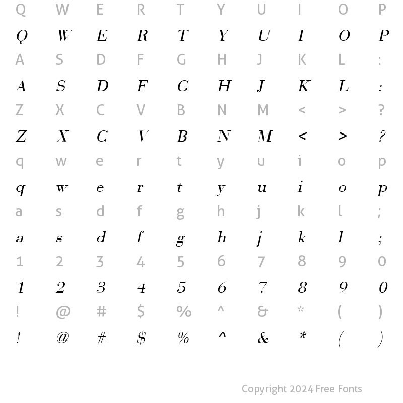 Character Map of Sweez Italic