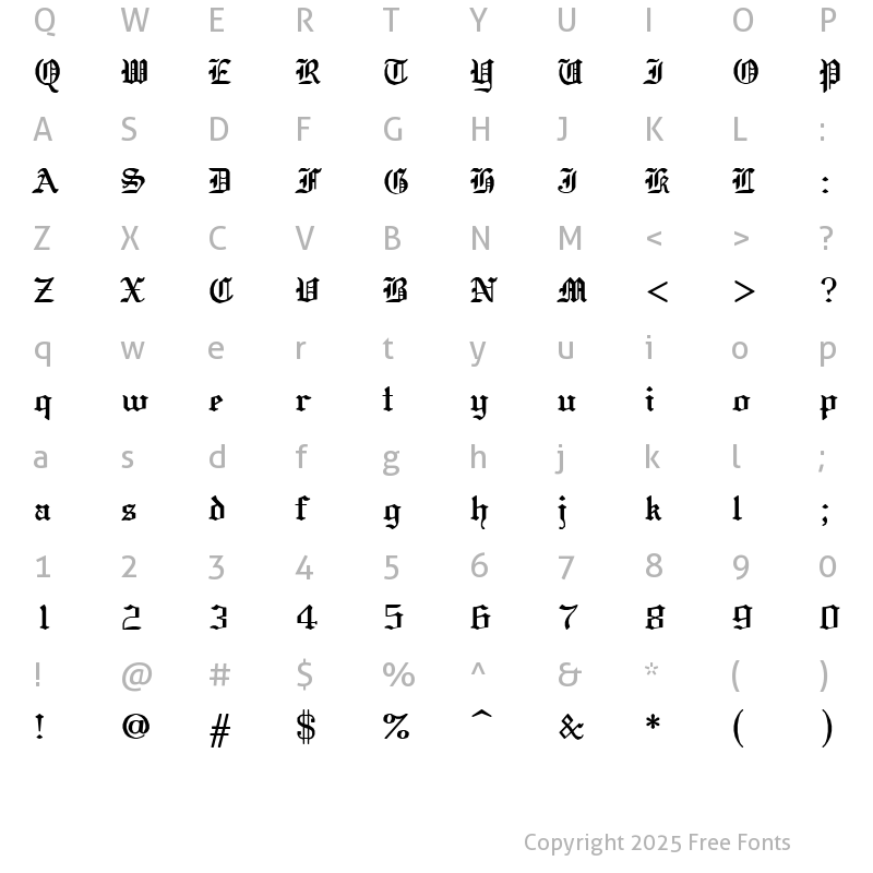 Character Map of SWGothe Regular